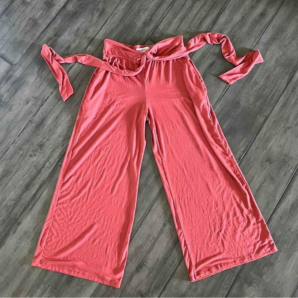 Amour Vert Wide Leg Tie Waist Lounge Pants in Coral - Size XS